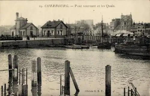 Ak Cherbourg en Cotentin Manche, 19. Jahrhundert, Hafenansicht, Schiffe, Kais, Architektur