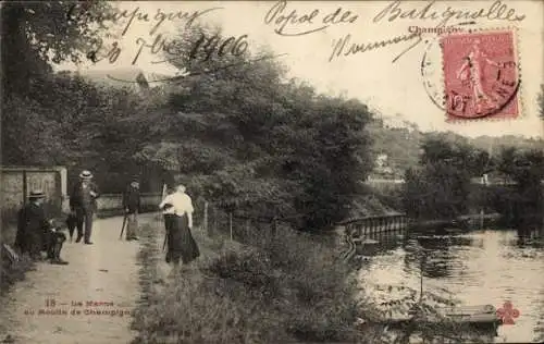 Ak Champigny sur Marne Val de Marne, Flusslandschaft an der Marne, Spaziergänger, Poststempel, Ja