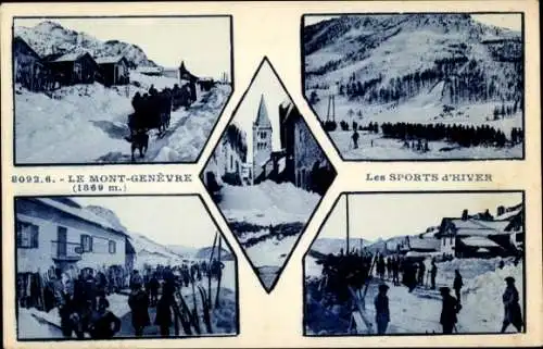 Ak Montgenèvre Hautes Alpes, Teilansichten, Wintersport