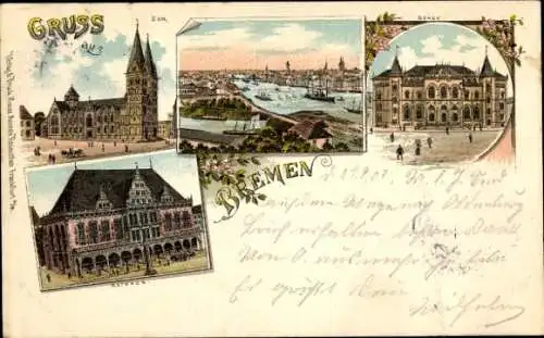 Ak Hansestadt Bremen, Verschiedene Stadtansichten,  Gebäude, Wasseransicht, farbenfroh
