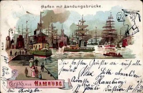 Ak Hamburg Mitte Altstadt, Hafen mit Landungsbrücke, Schiffe,  , Hamburg