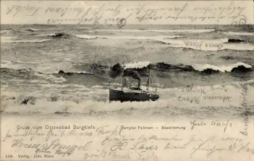 Ak Burgtiefe Insel Fehmarn, Dampfer Fehmarn, raues Meer, Ostseebad  Ansichten