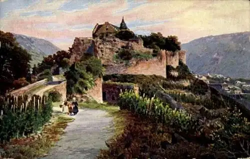 Künstler Ak Bad Münster am Stein, Ebernburg, Blick auf die Burg, Ruine, WIRO 2062