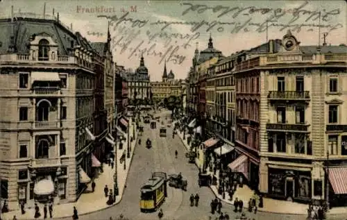 Ak Frankfurt am Main, Blick auf die Straßen, Tram,  Gebäude, belebte Straße