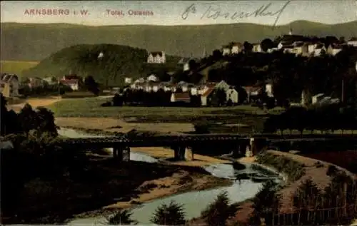 Ak Arnsberg im Sauerland Westfalen, Arnsberg i.W., Total, Ostseite, Brücke, Landschaft