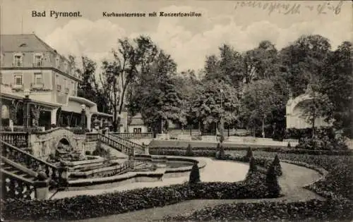 Ak Bad Pyrmont in Niedersachsen, Kurhausterrasse, Konzertpavillon, Gartenanlage