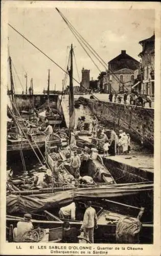 Ak Les Sables d'Olonne Vendée, Quartier de la Chaume, Debarquement de la Sardine