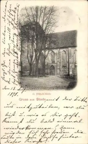 Ak Stade in Niedersachsen, St. Wilhadi Kirche, Gruss aus  s Gebäude