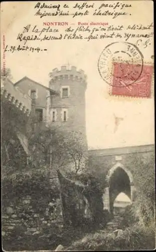 Ak Nontron Dordogne, Historisches Gebäude, elektrische Straße, Landschaft, alte Architektur