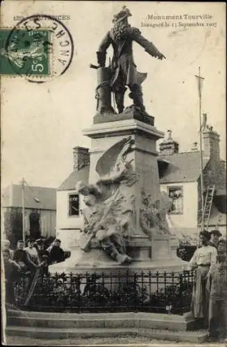 Ak Tourville en Auge Calvados, Monument  Statue, Menschen, Eingezäunt, Einweihung 1907