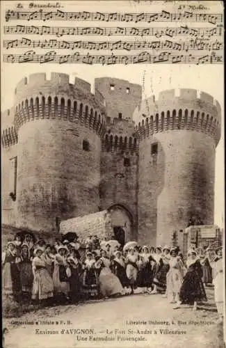 Ak Villeneuve lès Avignon Gard, Festungsbau, Trachtenträger, Volksfest, Provenzalische Farandole