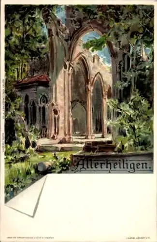 Ak Allerheiligen Oppenau im Schwarzwald, Darstellung einer Ruine, umgeben von Bäumen, kunstvoll g