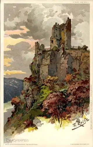 Ak Königswinter am Rhein, Drachenfels, Drachenfels Burg auf einem Felsen, herbstliche Landschaft,