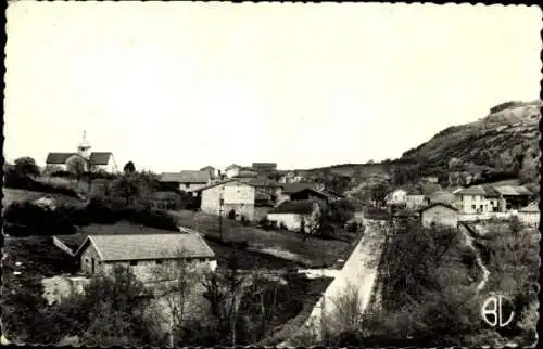 Ak Labalme Ain, Schöne Landschaft, Häuser, Kirche, Hügel, sepia Töne