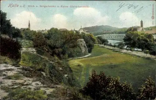Ak Giebichenstein Halle an der Saale, Helle Landschaft, Blick auf Bergschenke, Ruine Giebichenste