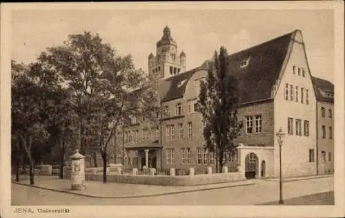Ak Jena in Thüringen, Universität  Gebäude, Bäume, Straßenlaterne