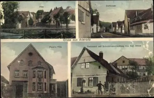 Ak Alterode Arnstein Sachsen Anhalt, Plan, Dorfstr., Fausts Villa, Restaurant Geschäft Karl Müller