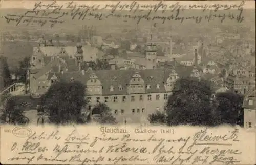Ak Glauchau in Sachsen, Schwarz-Weiß-Foto von  südlicher Teil, r Architektur, Stadtansicht