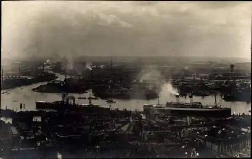 Foto Ak Deutschland, Hafen, Dampfer, Gesamtansicht