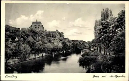 Ak Havelberg in Sachsen Anhalt,  Dom, Stadtgraben, schwarz-weiß