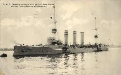Ak Deutsches Kriegsschiff SMS Dresden, kleiner Kreuzer, Kaiserliche Marine