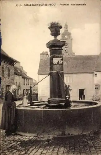 CPA Châteauneuf du Faou Finistère, Fontaine monumentale