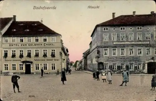 Ak Bischofswerda in Sachsen, Altmarkt, Hotel zum Goldenen Engel, Restaurant, Radlehrarstation, Ga