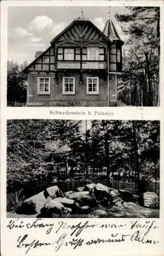 Ak Schwedenstein bei Pulsnitz, Bergsthaus Schwedenstein, Die Schwedensteine, Foto von Schwedenste