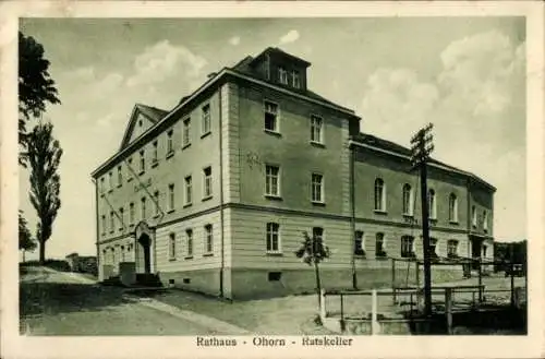 Ak Ohorn in Sachsen, Rathaus  Ratskeller, Gebäude in verschiedener Ansicht, Bäume, Straße, Telefo
