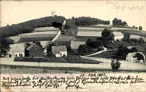 Ak Pulsnitz Sachsen, Landschaftsaufnahme, Hügel und Felder,  Ansicht, alte Gebäude