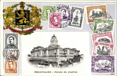 Präge Wappen Briefmarken Ak Bruxelles Brüssel, Justizpalast