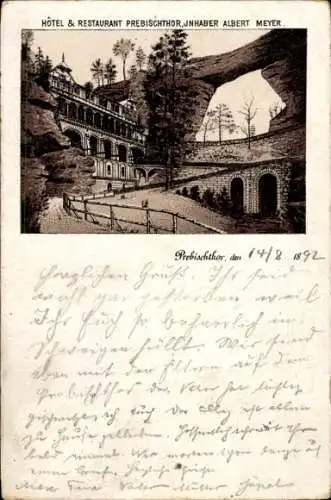 Vorläufer Litho Hřensko Herrnskretschen Elbe Region Aussig, Prebischtor, Hotel von Albert Meyer