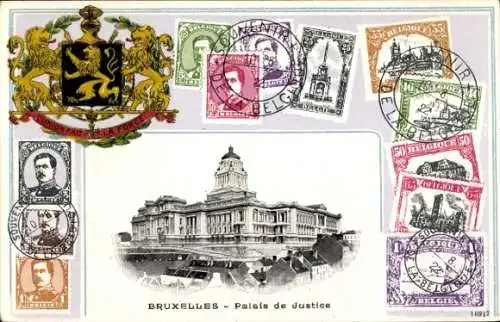 Präge Wappen Briefmarken Ak Bruxelles Brüssel, Justizpalast
