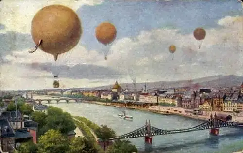 Künstler Ak Frankfurt am Main, Ballons über der Stadt, ILA