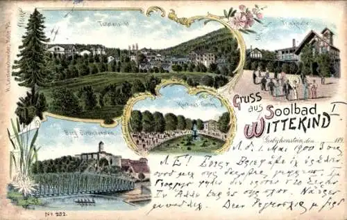 Litho Halle an der Saale, Solbad Wittekind, Burg Giebichenstein, Kurhaus Garten, Trinkhalle