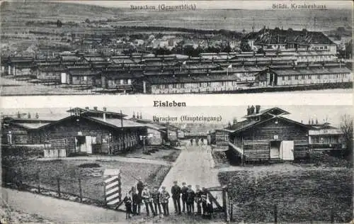 Ak Lutherstadt Eisleben, Baracken Gesamtansicht, Städtisches Krankenhaus, Hauptausgang