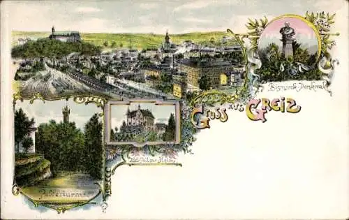 Ak Greiz im Vogtland Thüringen, Ansicht der Stadt, verschiedene Sehenswürdigkeiten, Gruß aus Grei