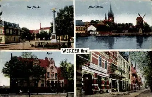Ak Werder an der Havel, Markt, Mühlenblick, Post, Unter den Linden