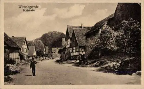 Ak Wintzingerode Worbis im Eichsfeld Thüringen, Dorfstraße, Fachwerkhäuser