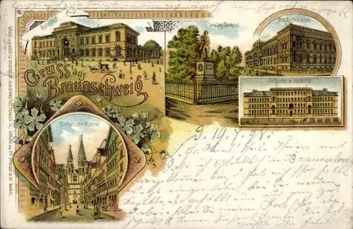 Ak Braunschweig in Niedersachsen,  mit Sehenswürdigkeiten, Katharinenkirche, Polytechnikum, Bahnh