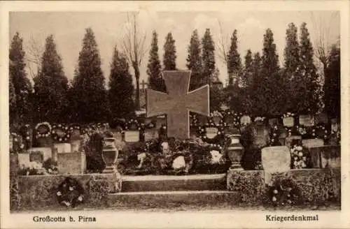 Ak Cotta A Großcotta Dohma Sachsen, Kriegerdenkmal, Blumen, Gräber, Kreuz, Friedhofsatmosphäre