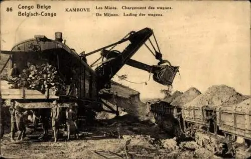 Ganzsachen Ak Kambove Kongo Belge DR Kongo Zaire, les Mines, Chargement des Wagons