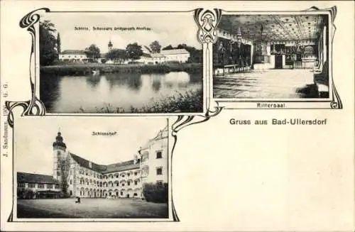 Passepartout Ak Velké Losiny Bad Groß Ullersdorf Region Olmütz, Schloss, Rittersaal, Schlosshof