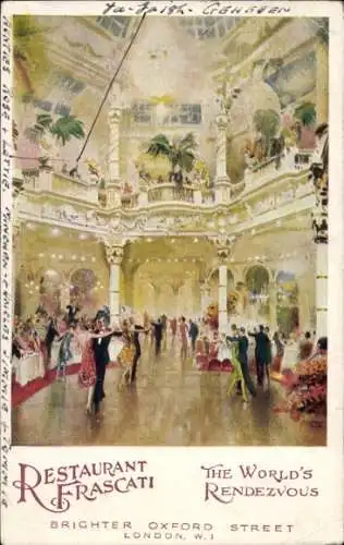 Ak West End London City England, Piccadilly Circus, Restaurant Frascati, Innenansicht, elegante A