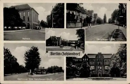 Ak Berlin Zehlendorf, Rathaus, Bahnhof, Camphausenstraße, Machnower Straße, Hindenburg Lazarett