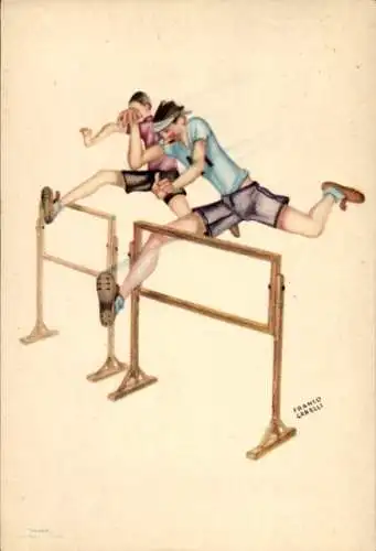 Künstler Ak Garelli, Franco, Akademische Internationale Spiele 1933 Turin, Hürdenlauf