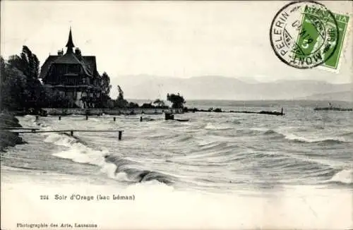 Ak Kanton Waadt Schweiz, Genfersee, stürmischer Abend