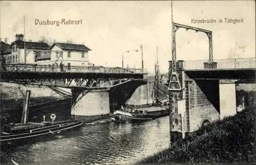 Ak Ruhrort Duisburg im Ruhrgebiet, Krimbrücke in Tätigkeit
