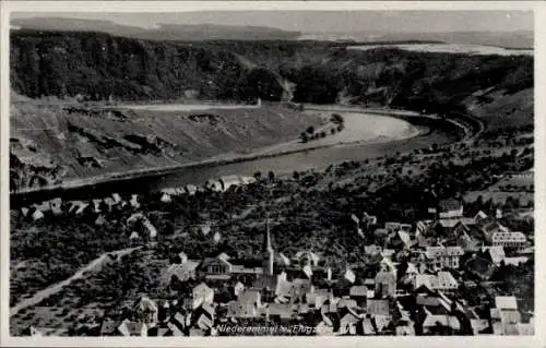 Ak Niederemmel Piesport an der Mosel, Landschaftsaufnahme, Fluss, Häuser, Kirche, Wälder