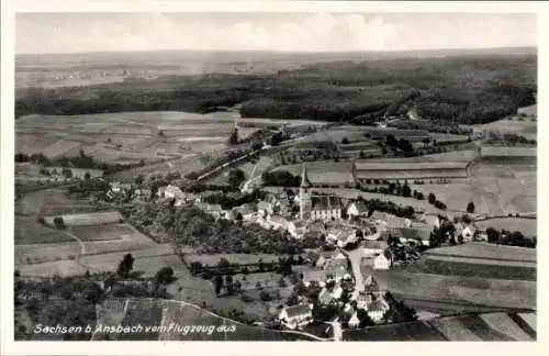 Ak Sachsen bei Ansbach in Mittelfranken, Luftaufnahme von Sachsen b. Ansbach, weite Felder und Wi